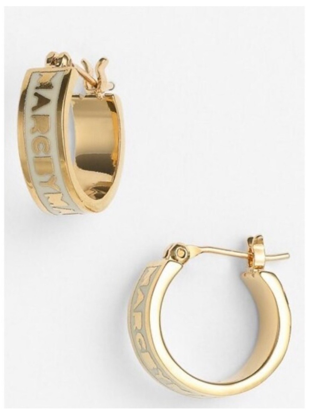 MARC BY MARC JACOBS earrings Classic Huggie Hoops gold tone white Enameled